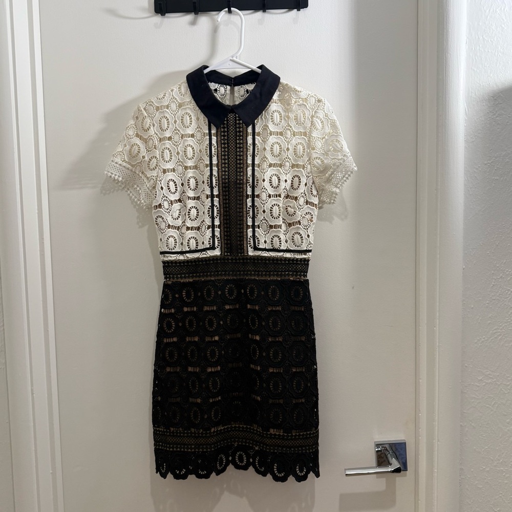 Self-Portrait Black and Cream Lace Collar Mini Dress